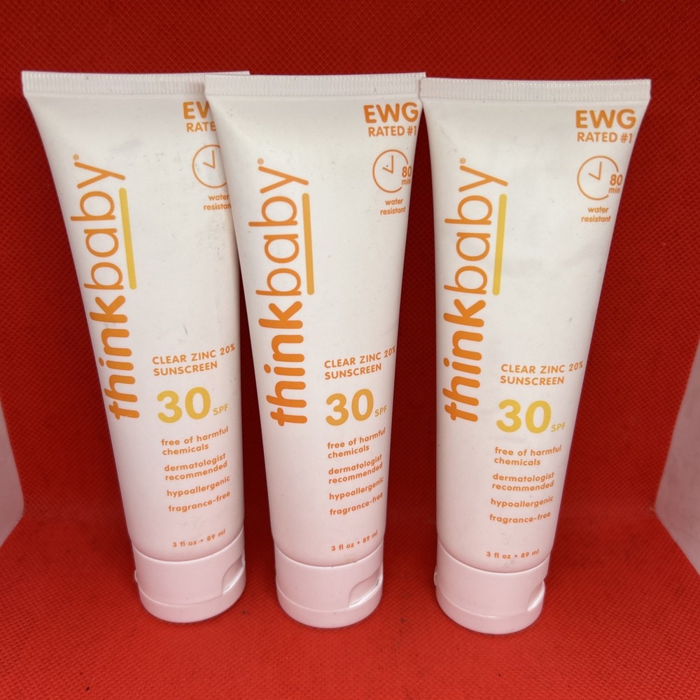 Thinkbaby, Clear Zinc 20% Sunscreen, SPF 30, Fragrance-Free, 3 fl oz - LOT of 3